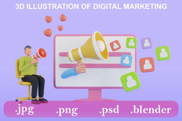 Download 3D Illustration of Digital Social SEO - Premium Bundle